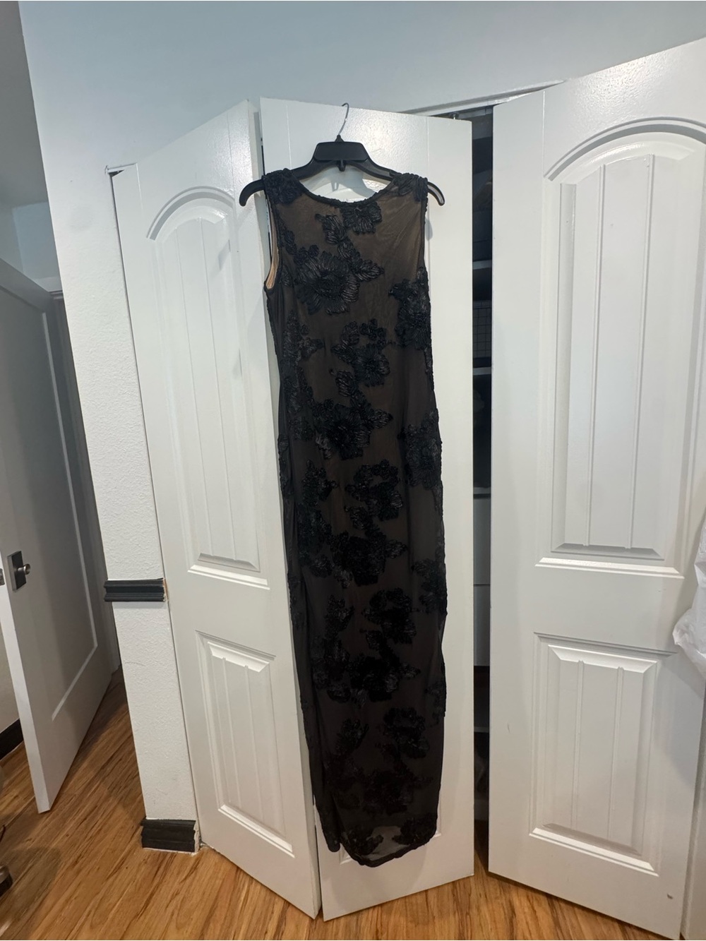 Fashion Nova Black Beaded Floral Maxi Dress